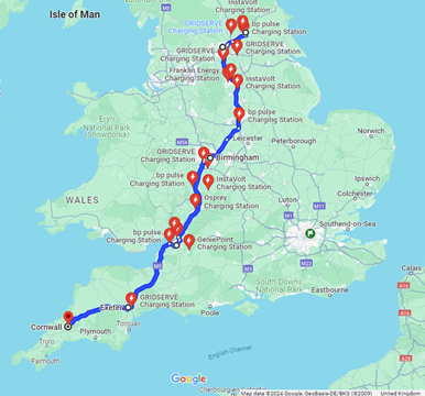 York to Cornwall EV Charging Spots