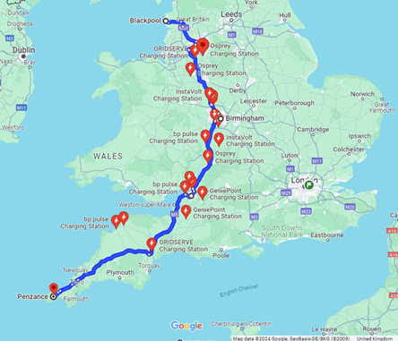 Blackpool to Isle of Scilly EV Charging Spots